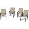 Outsunny Set of 4 Outdoor Folding Chairs, Stackable Patio Dining Chairs with Armrests, Metal Frame, Light Mixed Brown