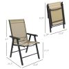 Outsunny Set of 4 Outdoor Folding Chairs, Stackable Patio Dining Chairs with Armrests, Metal Frame, Light Mixed Brown