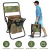 Foldable Fishing Chair With Backrest Built-In Cooler Bag Portable Handle Outdoor Lightweight Fishing Stool For Camping Hiking Hunting