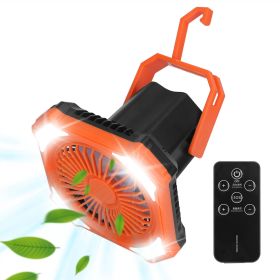 Portable Camping Lantern Fan 10000mAh Battery Powered Hanging Fan USB Rechargeable Tent Fan with 4 Light Modes 3 Wind Modes Emergency Power Bank Remot (Color: Orange, size: One size)