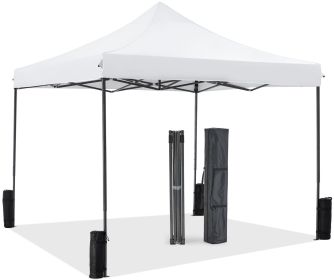 10 x 10ft Pop Up Canopy Tent Easy Setup Outdoor Shade Instant Portable Sun Shelter Canopy Tent for Parties Camping Beach,white (Color: as Pic)
