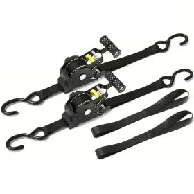 "Smart Auto-Tension Ratchet Straps (2PC) - 1500LB Break Strength, Continuously Adjusts During Transport for Load Stability" (Color: 2pcs black)