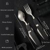 Stainless Steel 6-in-1 Multi-Tool Cutlery Set, Folding Pocket Knife with Fork, Spoon, Can Opener, Corkscrew, and Bottle Opener